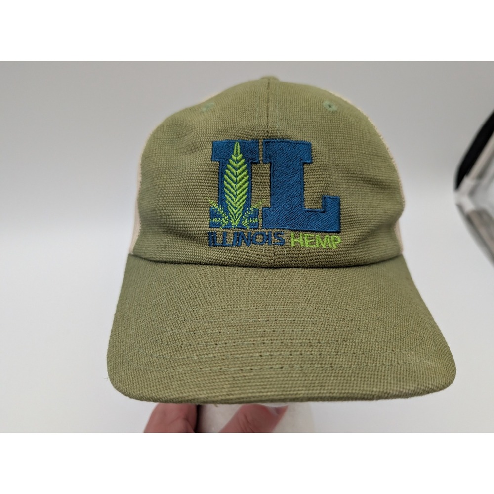 Econscious Illinois Hemp Trucker Hat Green Tan Mesh Snapback Cap EC7070
